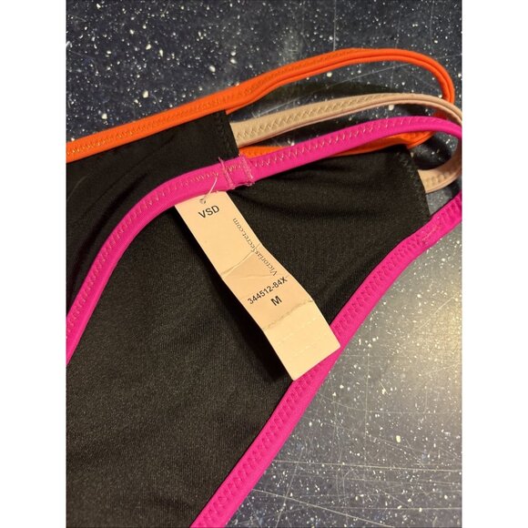 Victoria's Secret NWT Bikini Bottom Black Orange Pink Gray Trim Strappy SZ M - Picture 2 of 9